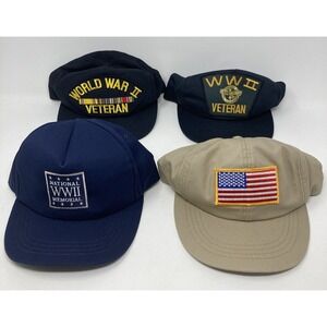 Vintage WWII Veteran World War 2 Memorial Snapback Hats Lot of 4 Made in USA EUC